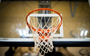  A basketball backboard and net